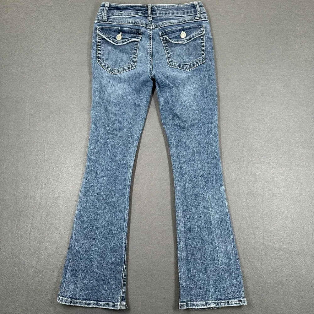 RSQ Jeans Girls 12 Blue Denim Flared Leg Stretch Distressed‎ Y2K Grunge